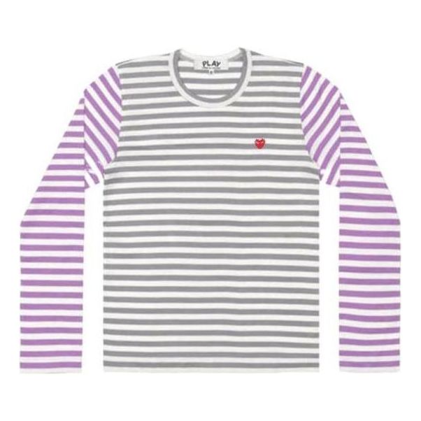 

Футболка (WMNS) COMME des GARCONS PLAY L/S Bi-Colour Striped Small Emblem T-Shirt 'Grey Purple' AZ-T317-051-3, серый