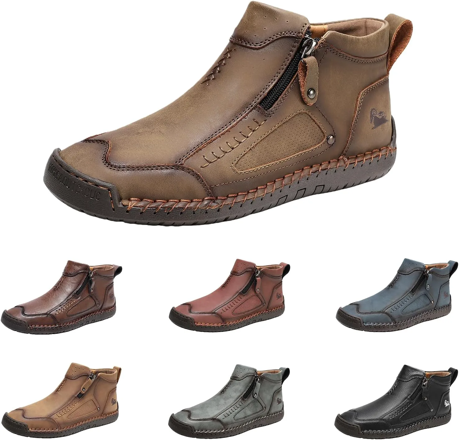 Первая коллекция Young Shoes Мужские повседневные кожаные туфли с эластичной застежкой Ручная работа Ботинки Чакка на щиколотке С боковой молнией Стиль Mid Top Для прогулок Лоферы для улицы Дышащие Ортопедические Рабочие туфли LGHLMCL, коричневы... — фото 4