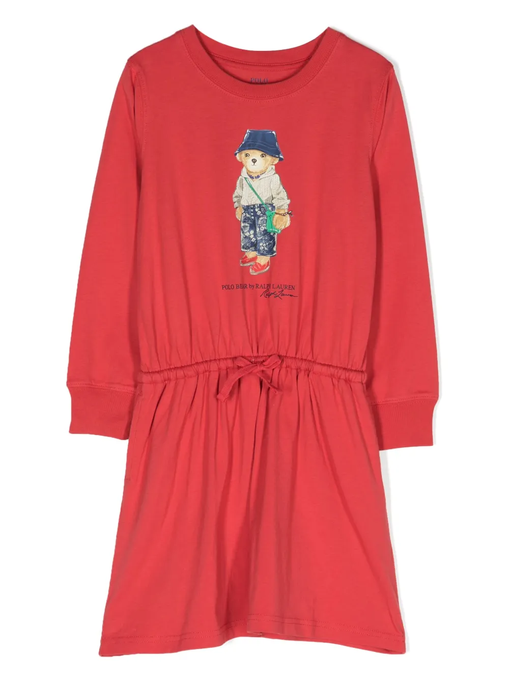 

Короткое платье с принтом Polo Bear и кулиской POLO RALPH LAUREN KIDS, красный