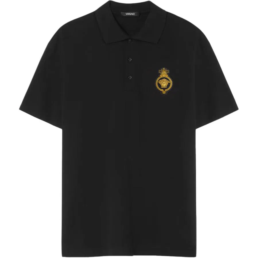 Поло мужское черное с воротником поло прямой средней посадки VERSACE, Black