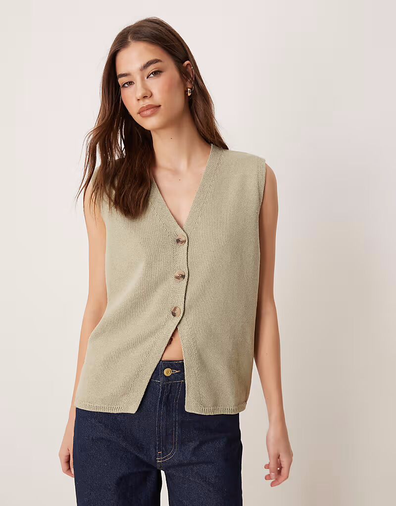 

Жилет свободного кроя ASOS DESIGN из чистого трикотажа цвета хаки