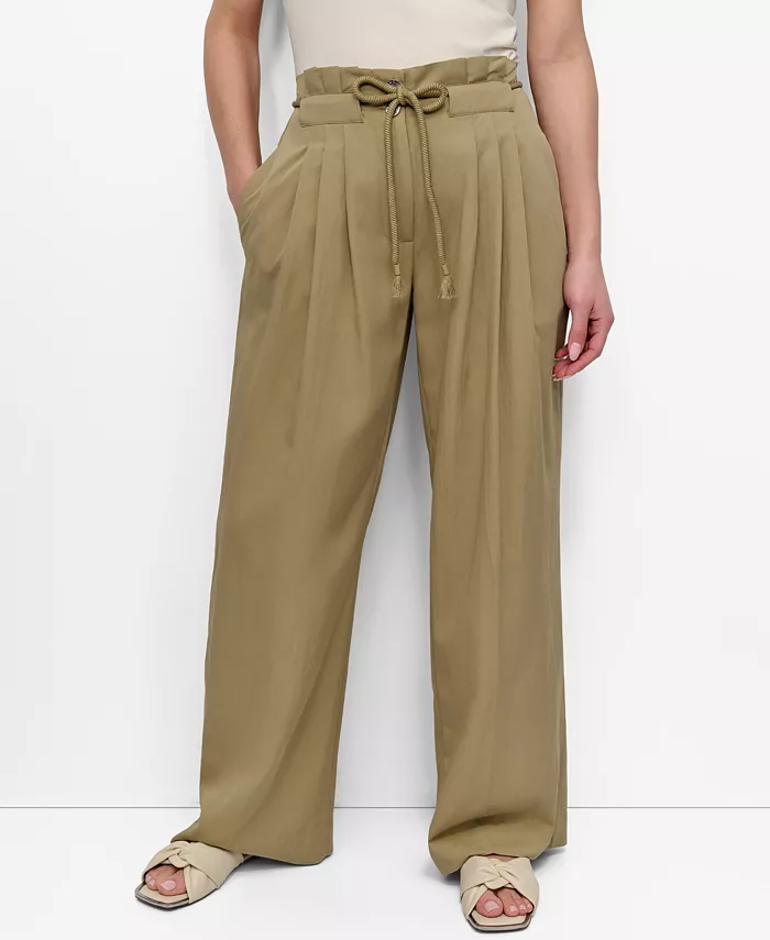 

Женские брюки с завязкой спереди и широкими штанинами DKNY, зеленый