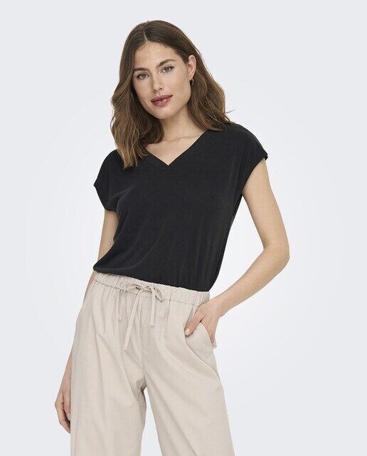 

Женская футболка с короткими рукавами и V-образным вырезом Only, черный