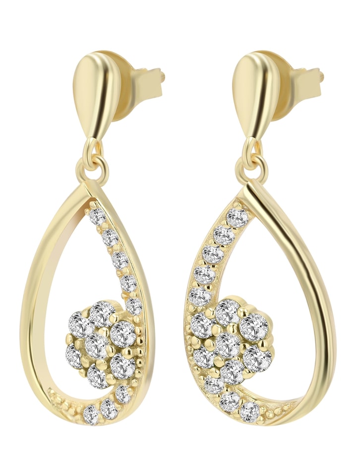 

Adeliás Женские серьги - серьги-подвески из серебра 925 пробы с кубическим цирконием в золотой оправе