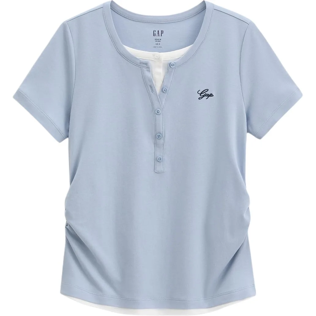 Футболка женская Henry Collar Moderate Mock Two Piece GAP, синий