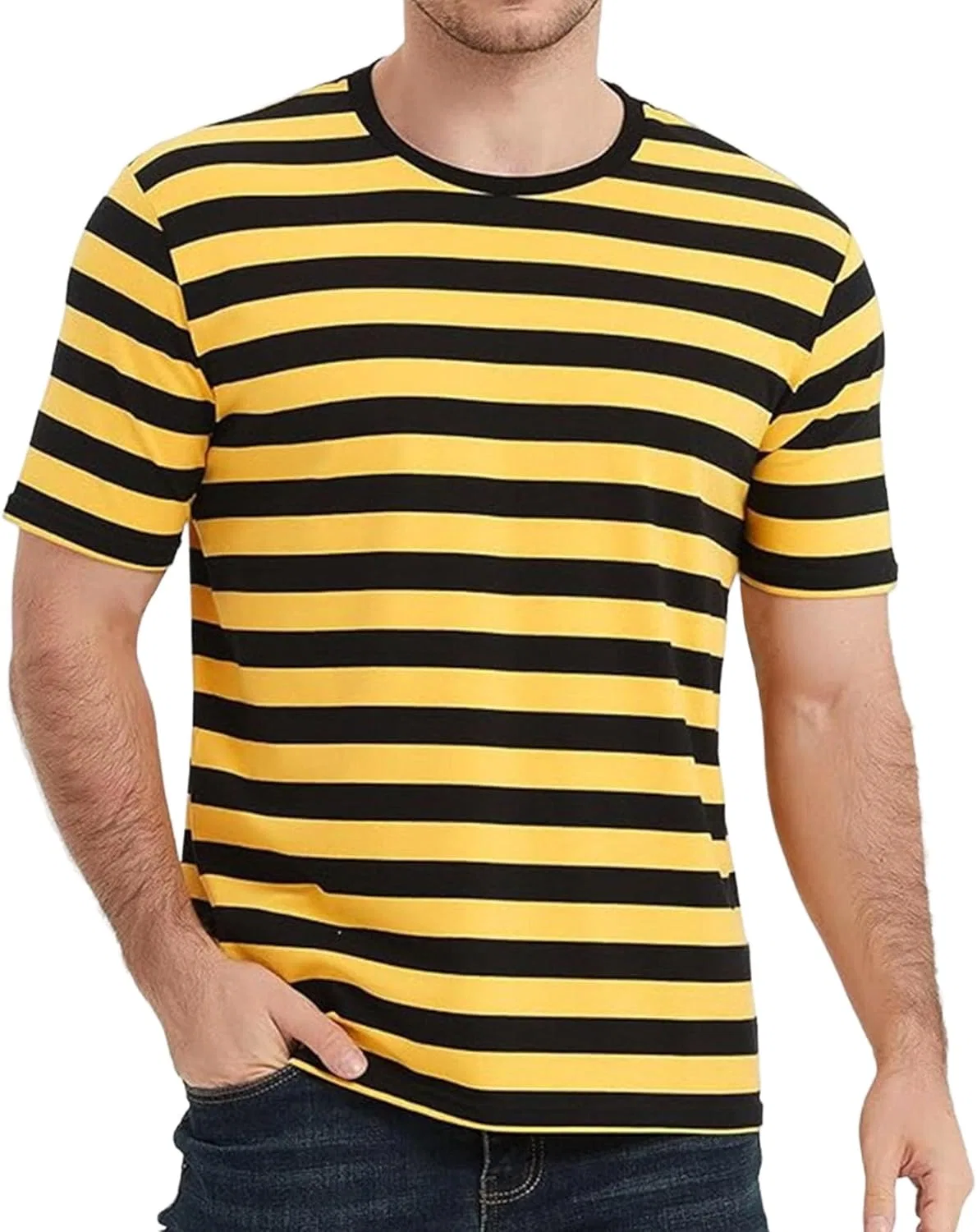 Мужская футболка с полосками, хлопок, Yellowblack