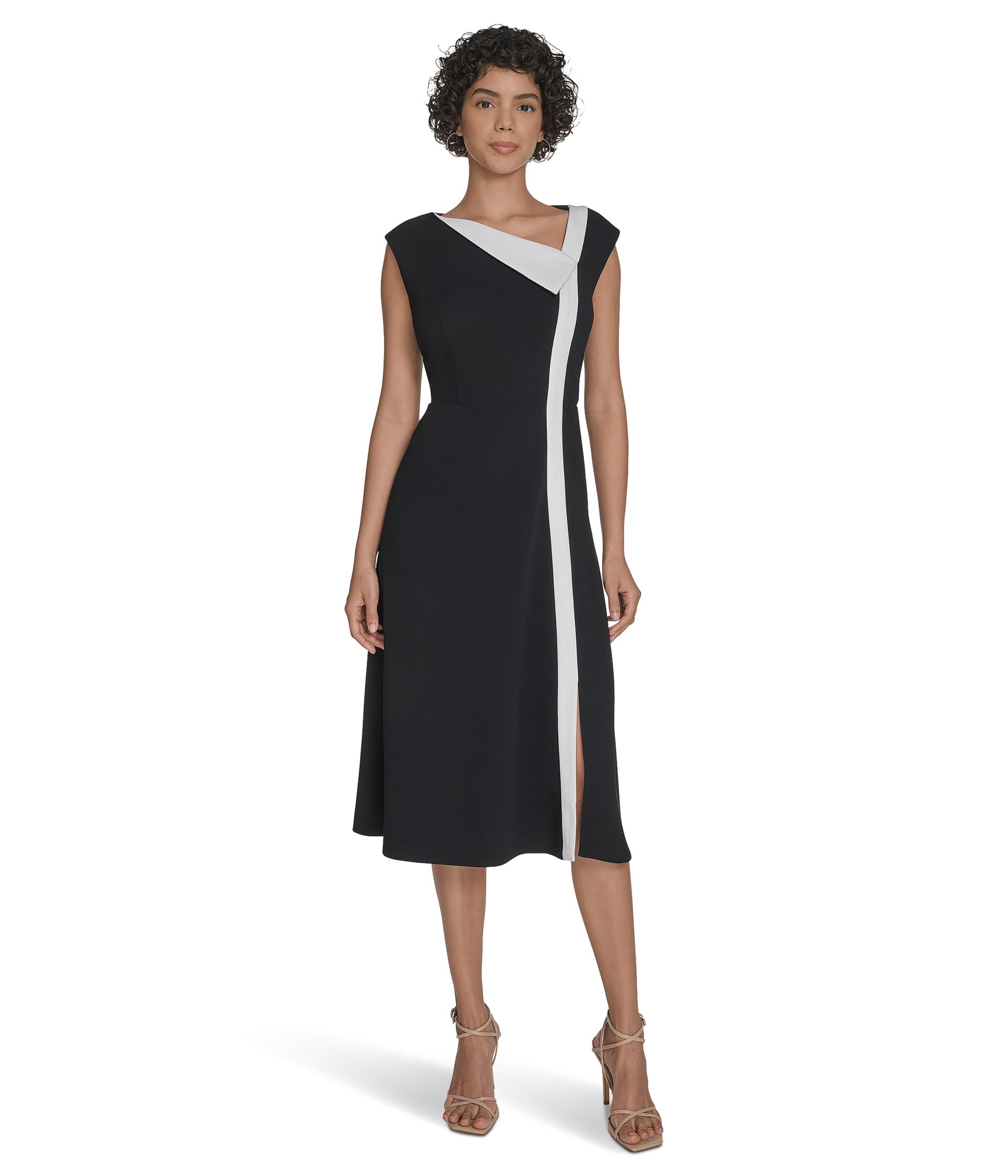

Платье Calvin Klein Color Block Cap Sleeve Aline, цвет Black Cream