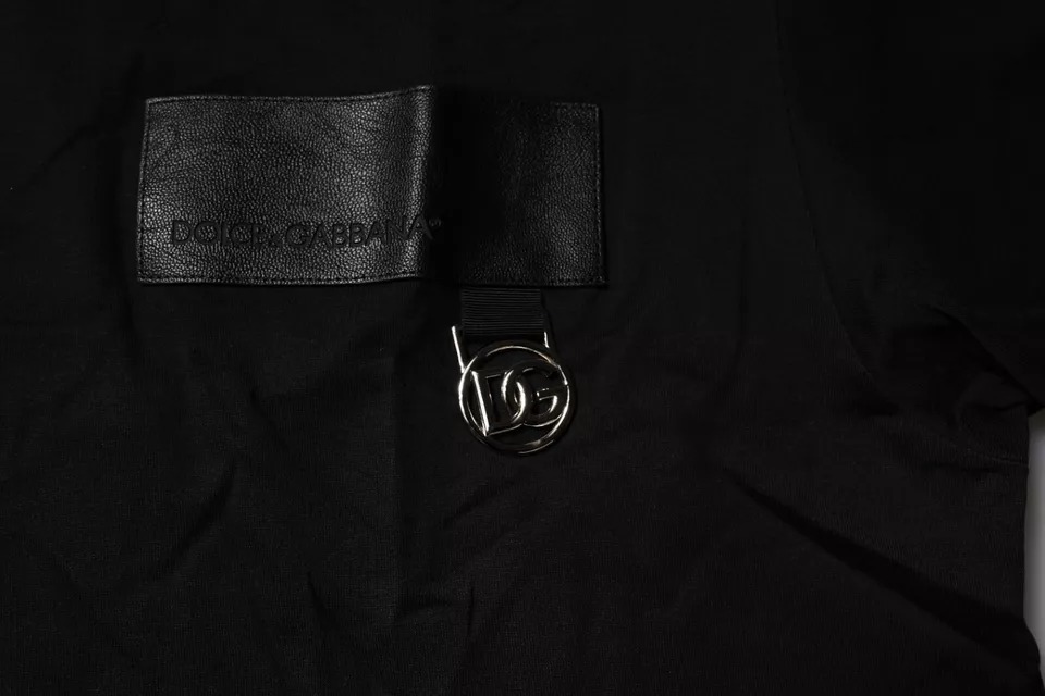Черная хлопковая футболка с круглым вырезом и нашивкой-логотипом Dolce & Gabbana — фото 4
