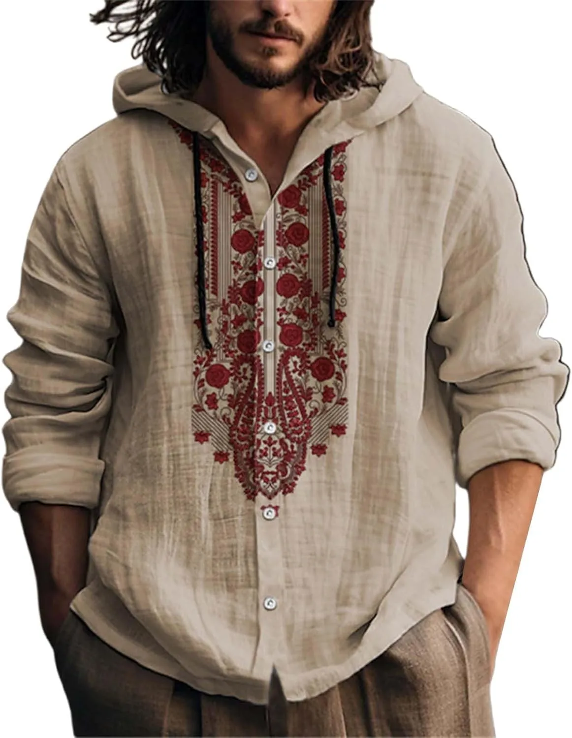 

Мужская толстовка с капюшоном из льна, легкая, с длинным рукавом и японским принтом