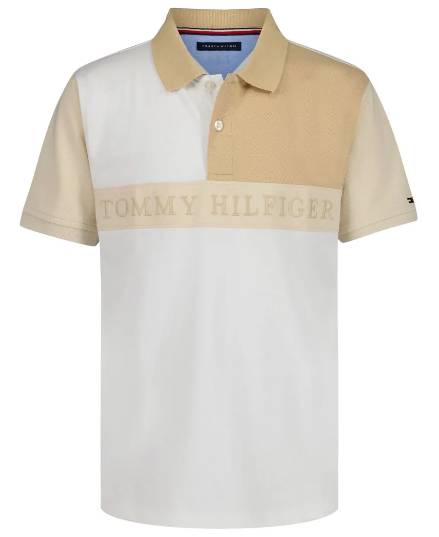 Поло для мальчиков 8-20 лет, с полосками на груди Tommy Hilfiger, бежевый/белый — фото 4