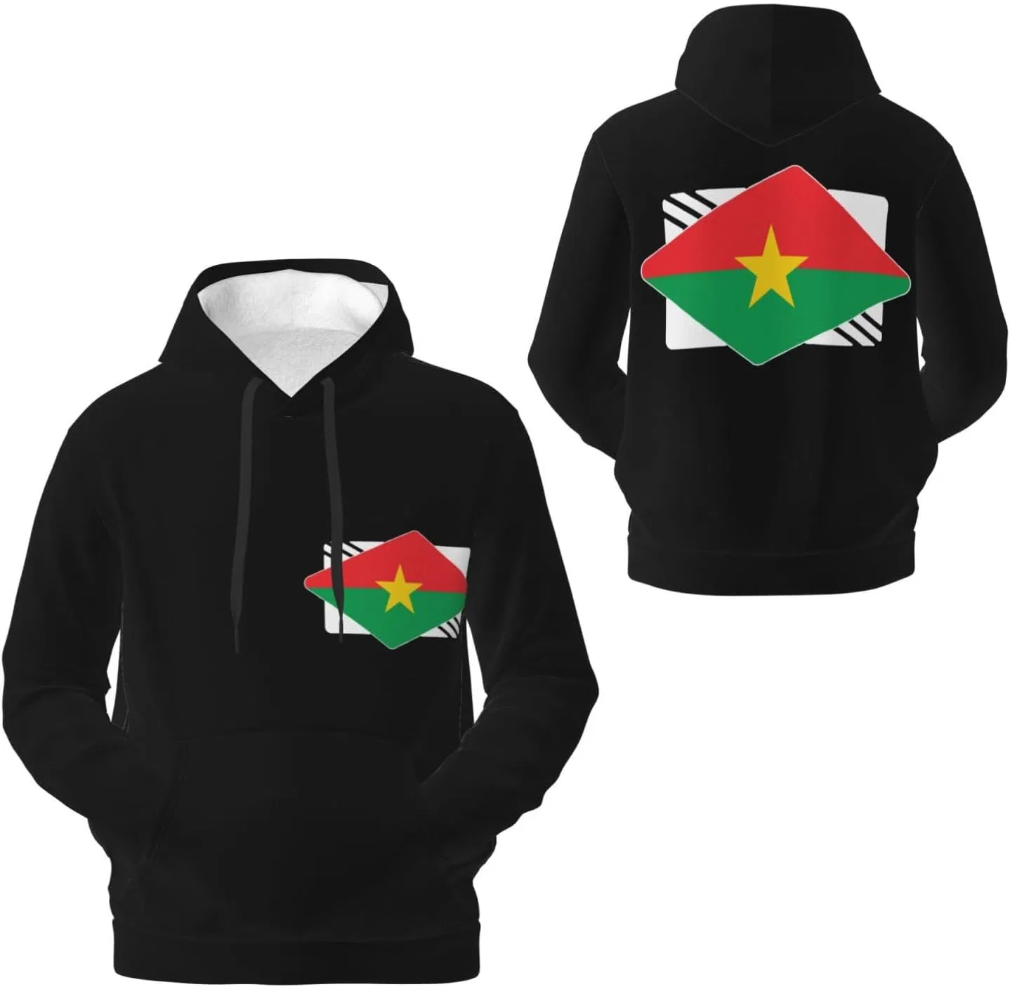 Мужская флисовая толстовка с капюшоном и карманом Burkina Faso Logo Flag Generic, черный — фото 4