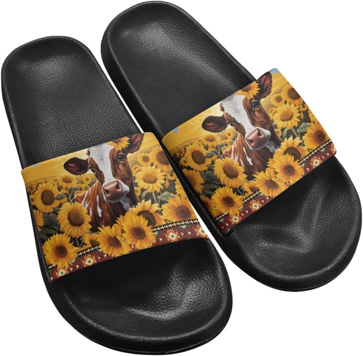 

Унисекс сандалии летние домашние шлепанцы для душа для женщин и девочек, быстро сохнущие шлепанцы Getelinseng, Cow Sunflower