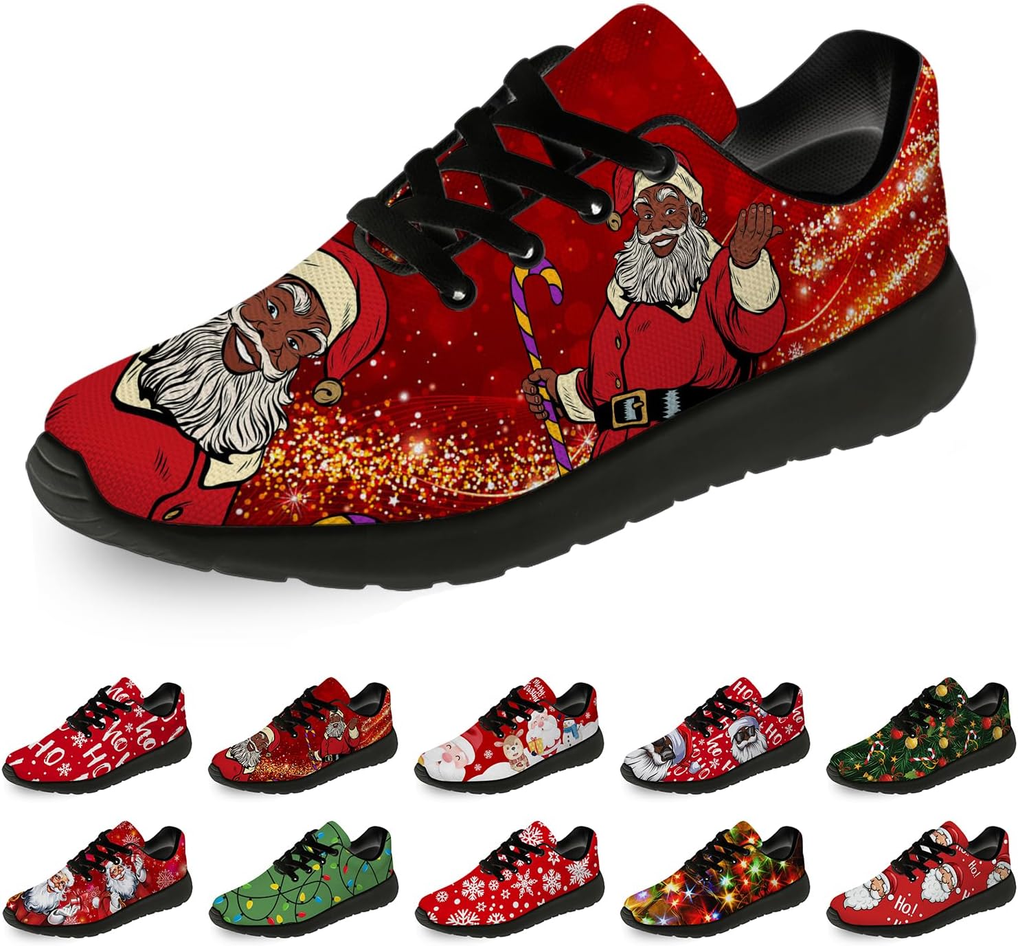

Рождественские кроссовки Horethy для женщин и мужчин, удобные легкие кеды для бега и ходьбы, теннисные кроссовки, кроссовки Санты, подарок для мальчика и девочки, красный