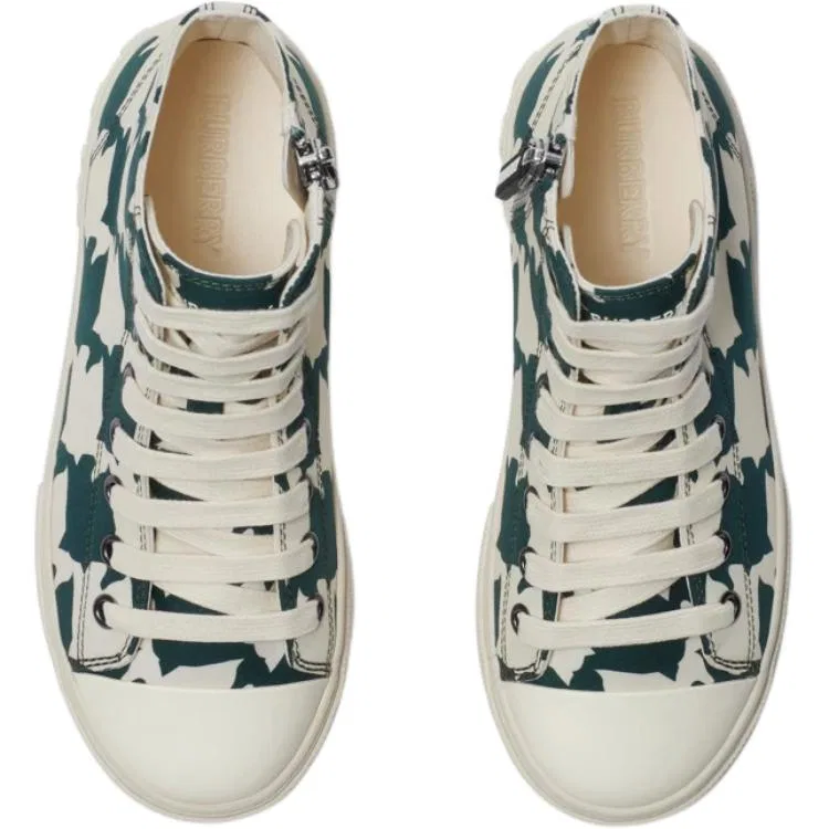 Кеды Burberry High Top Kids Canvas Shoes бежево-зеленые — фото 3