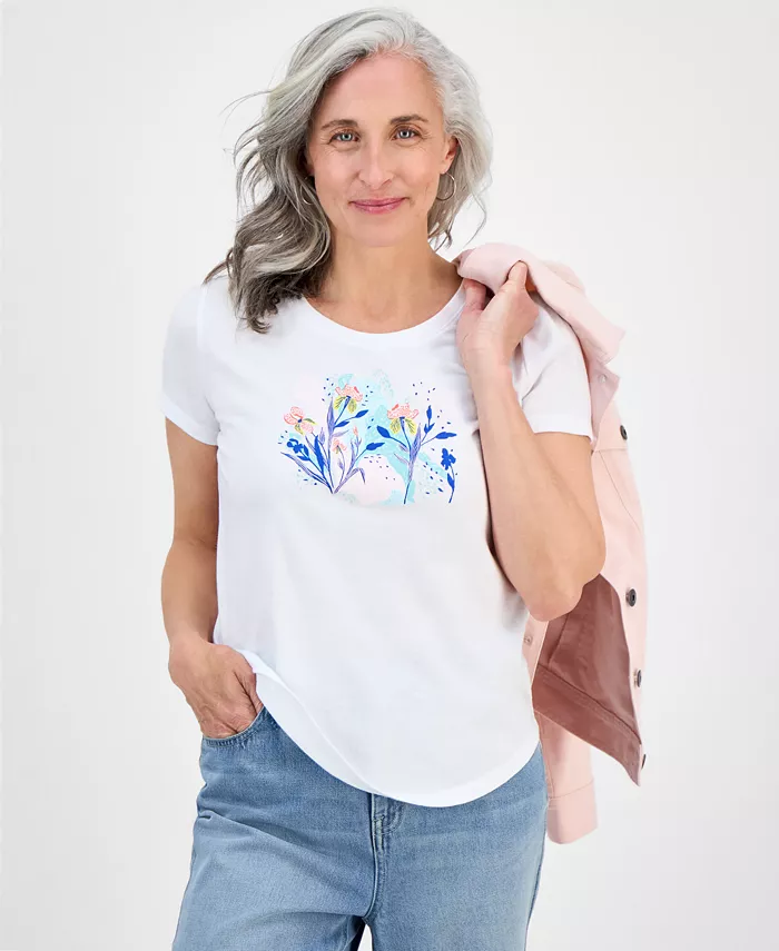 

Футболка с принтом Petite Graphic Perfect Crewneck Style & Co, белый
