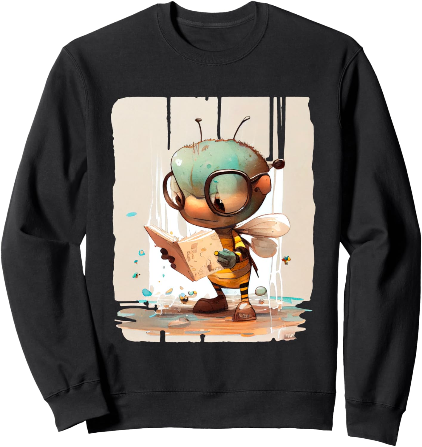

Милая пчелка читает книгу, очки, скромная толстовка Adorable Insect Bookworm Reader Funny Cute Smart, черный