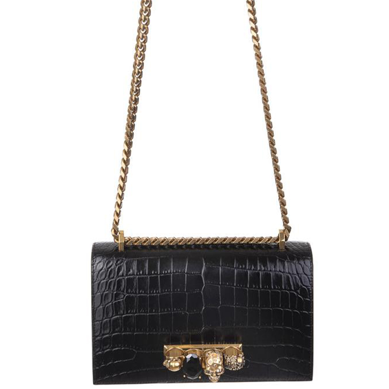 

Alexander McQueen Ювелирная сумка-сэтчел из телячьей кожи с тиснением под крокодила Женская черная