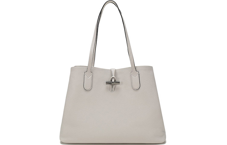 

Сумка-тоут Roseau из кожи коровы, шоппер, дамская сумка, плечевая сумка серо-белая LONGCHAMP