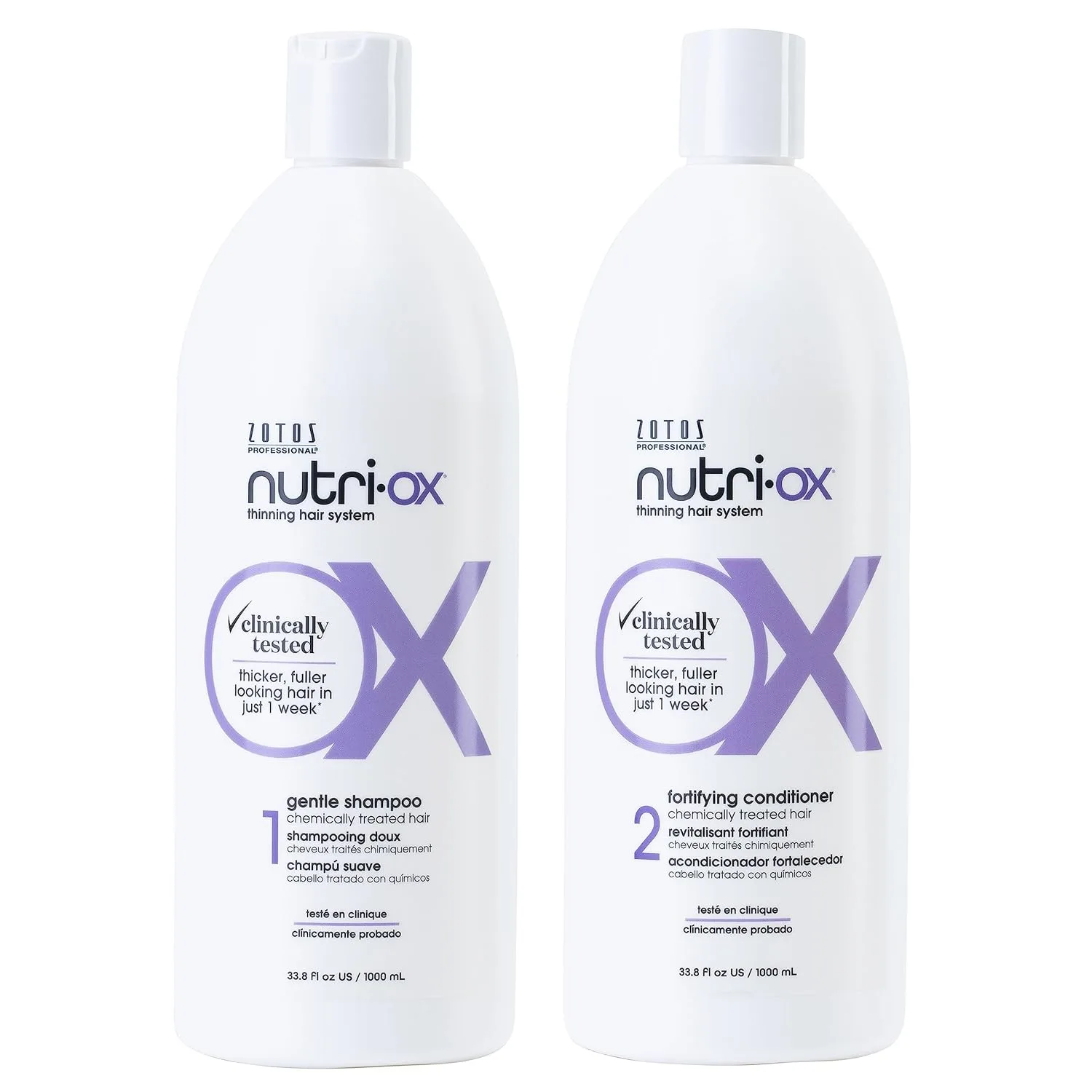 NUTRI-OX Gentle Shampoo для окрашенных и редеющих волос, придающий объем, клинически и дерматологически протестирован, с мятой, безопасен для цвета 1000 мл (2 шт.)