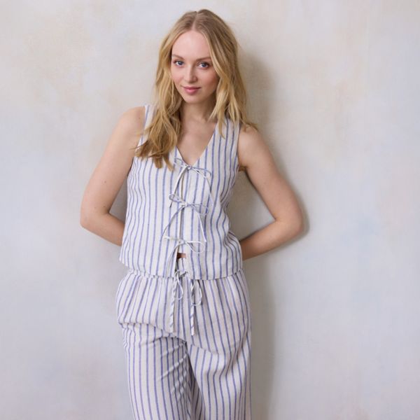 

Женский жилет с завязкой спереди Lc Lauren Conrad, цвет denim jodi stripe
