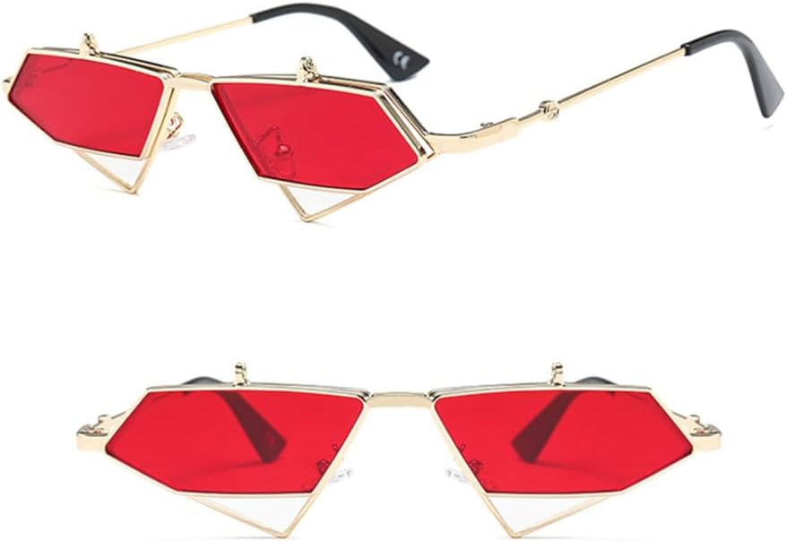 

Золотые солнцезащитные очки-слипы в стиле стимпанк для мужчин, винтажные солнцезащитные очки треугольной формы с красной металлической оправой для женщин generic, Gold With Red