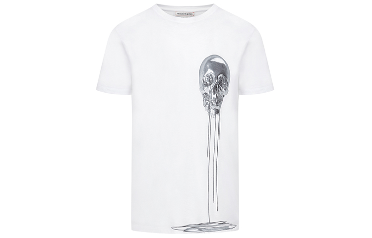 

Alexander Mcqueen Мужская белая футболка с круглым вырезом, умеренно прямой крой, Белый, Alexander Mcqueen Мужская белая футболка с круглым вырезом, умеренно прямой крой