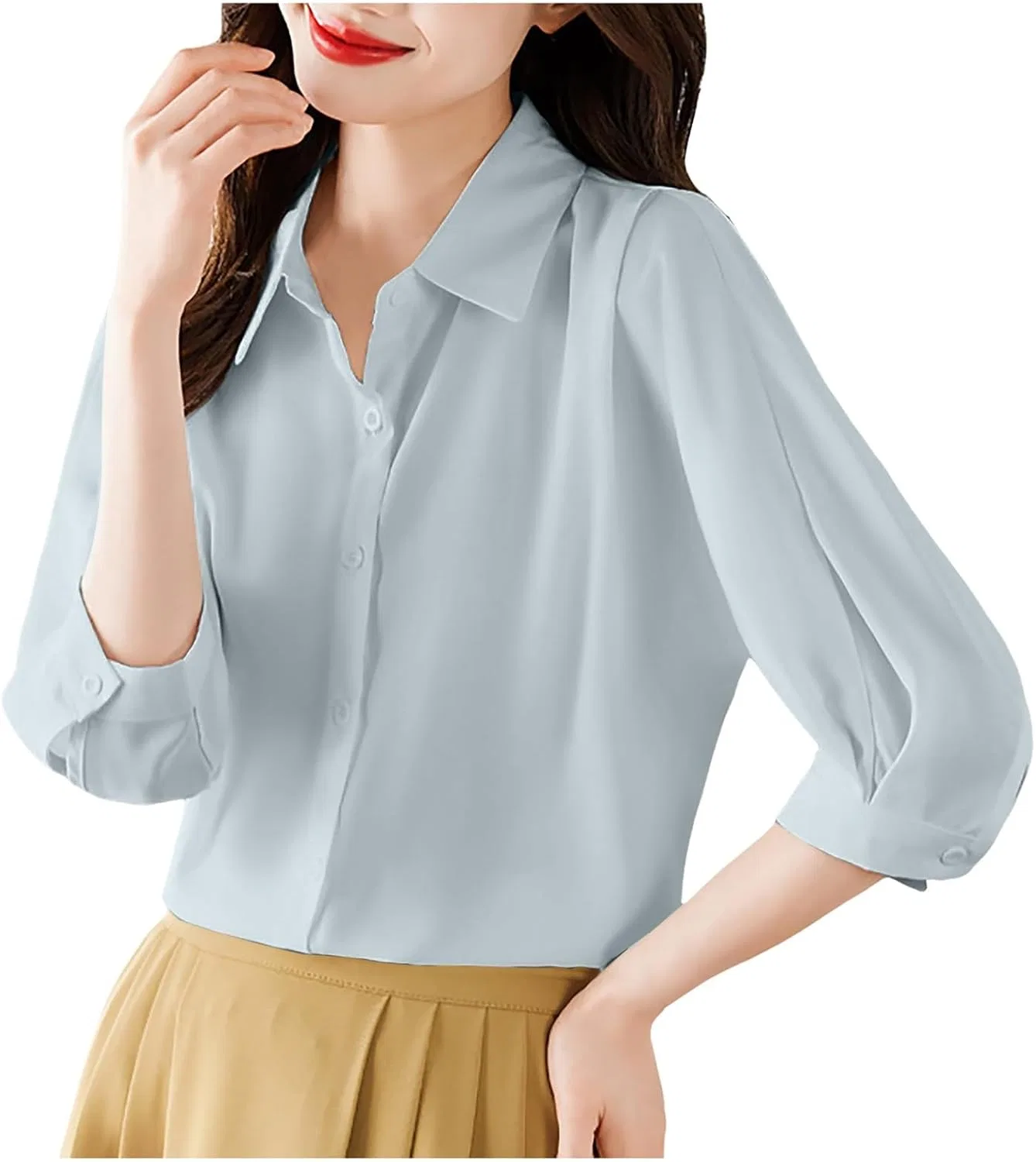Блуза, простая, Shirt Blouse, синий