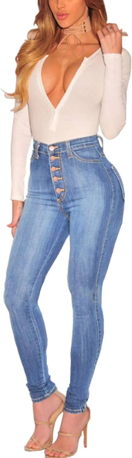 

Женские джинсы скинни на высокой посадке с пуговицами Legou