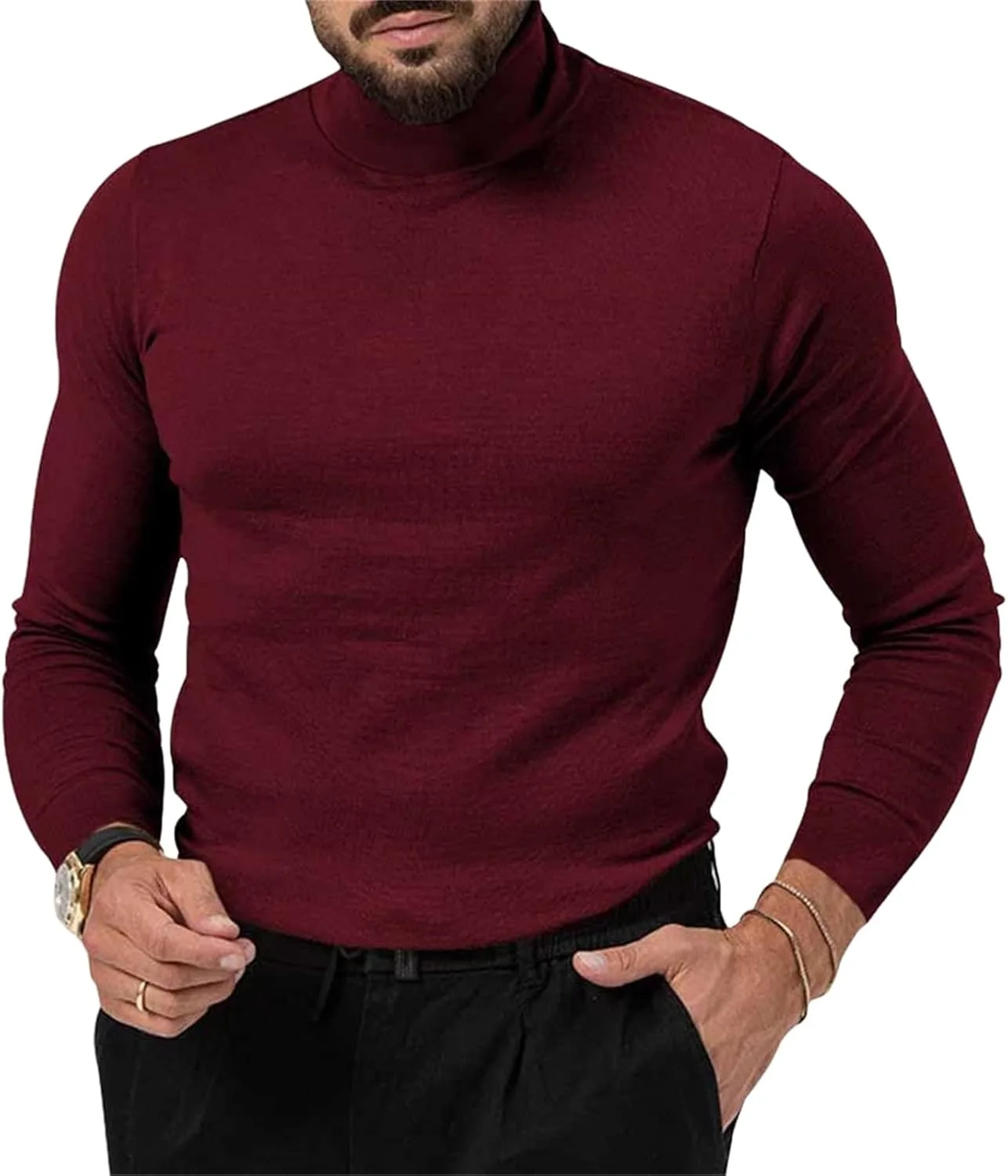 

Мужская повседневная водолазка slim fit Mmoneyake