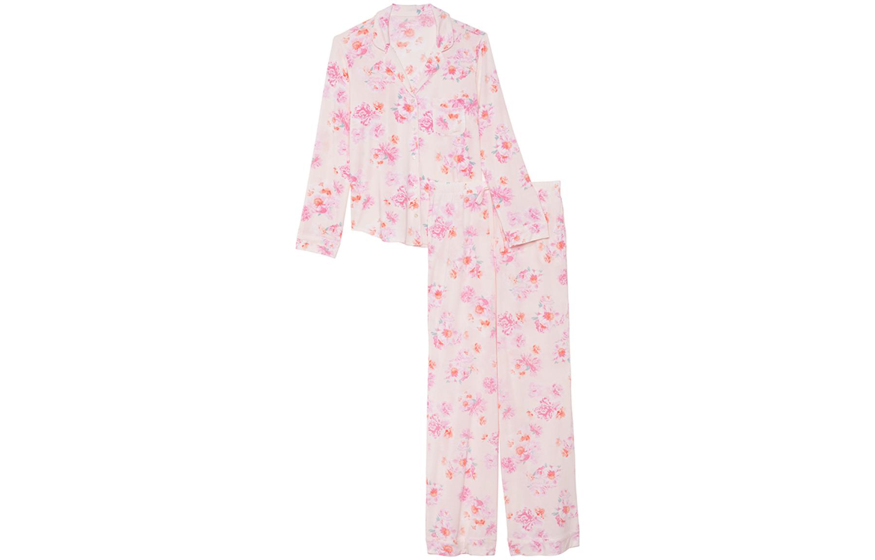 

Victoria's Secret Комплект пижамы Modal Long Pajama Set для женщин, светлый розовый с цветочным принтом