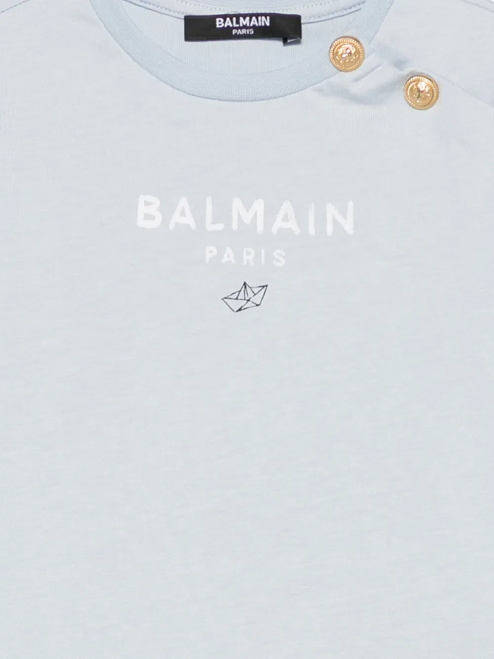 Футболка с логотипом и пуговицами Balmain Kids, синий — фото 3