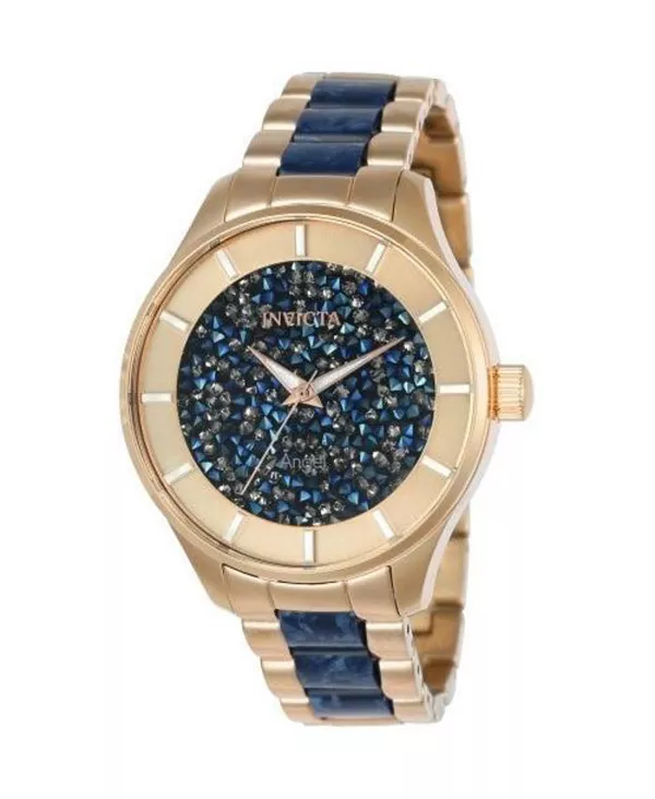 

Женские кварцевые часы Angel с тремя стрелками, синим циферблатом и браслетом из нержавеющей стали Invicta, blue