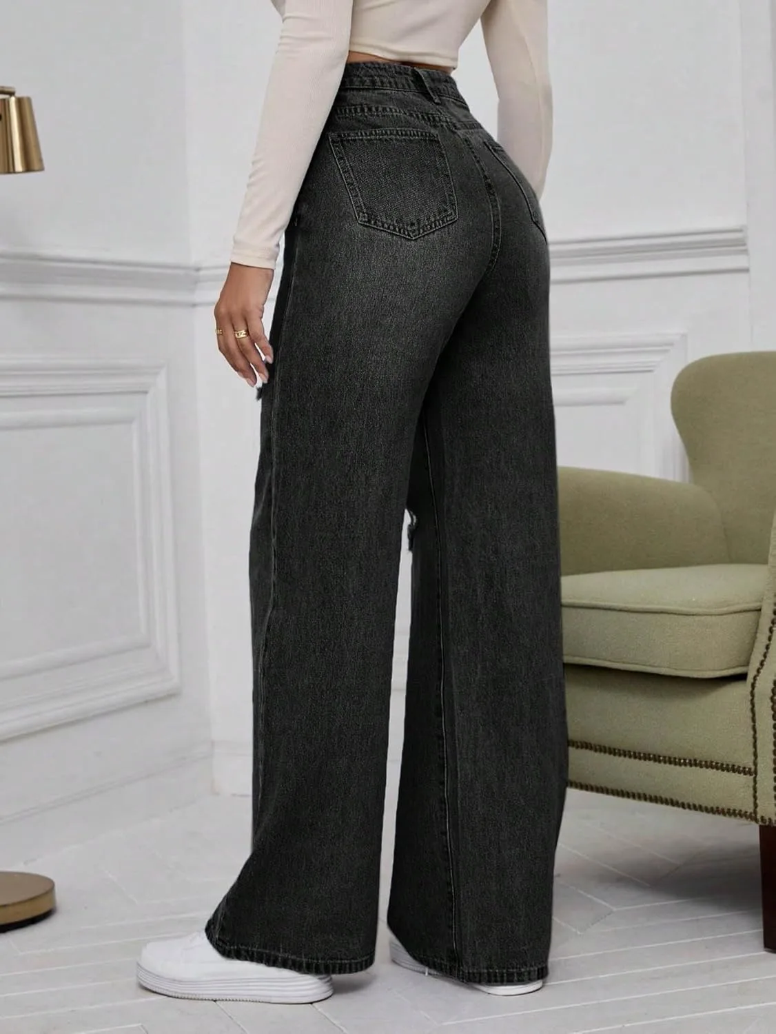 Женские классические джинсы Wide Leg Generic, черный — фото 2