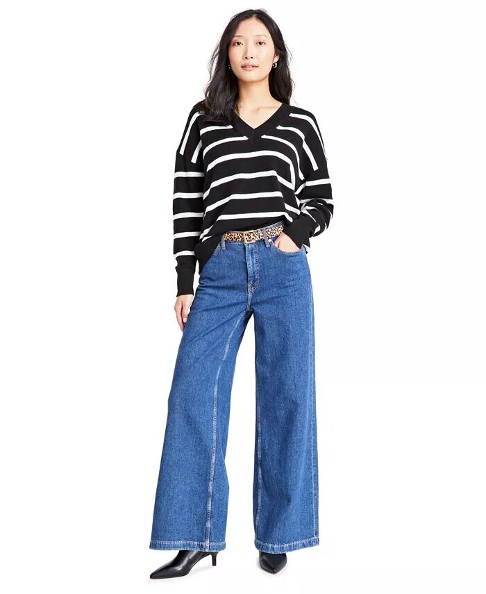 

Женский свитер с v-образным вырезом и заниженными плечами On 34th, черный