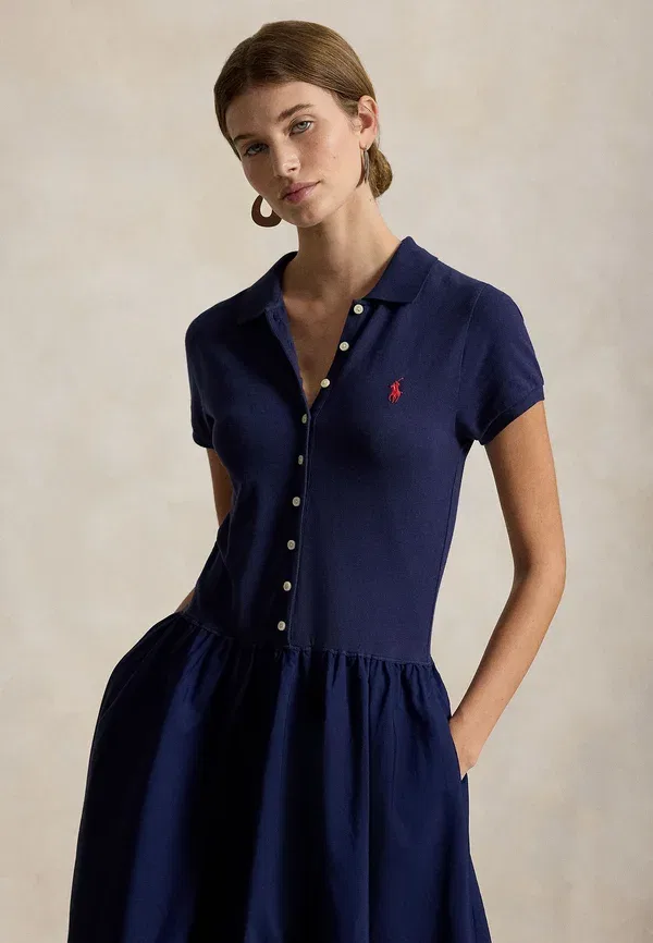 Платье-поло с сетчатой вставкой Polo Ralph Lauren, цвет темно-синий — фото 3