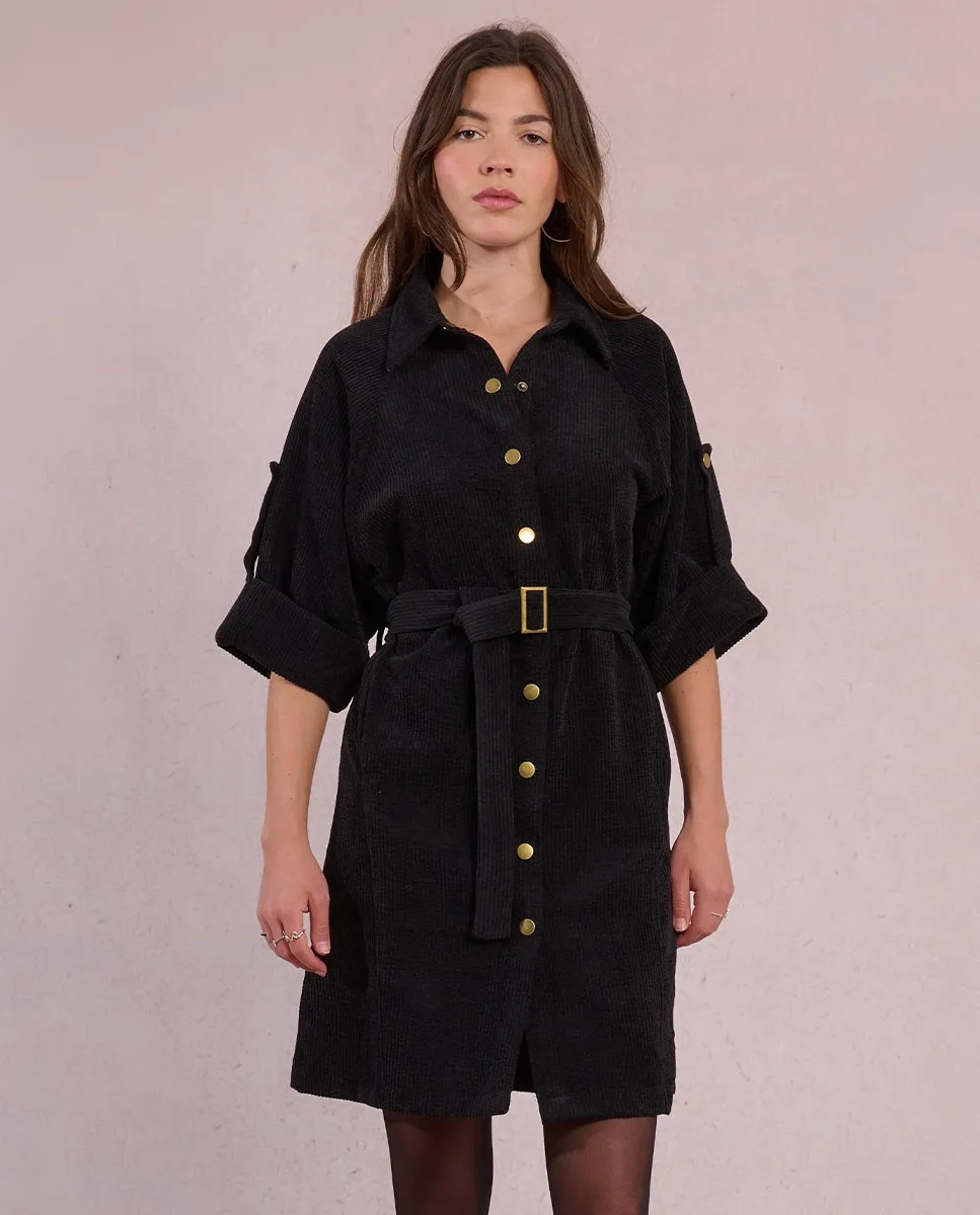 

Короткое платье из вельветовой ткани с поясом Molly Bracken, черный