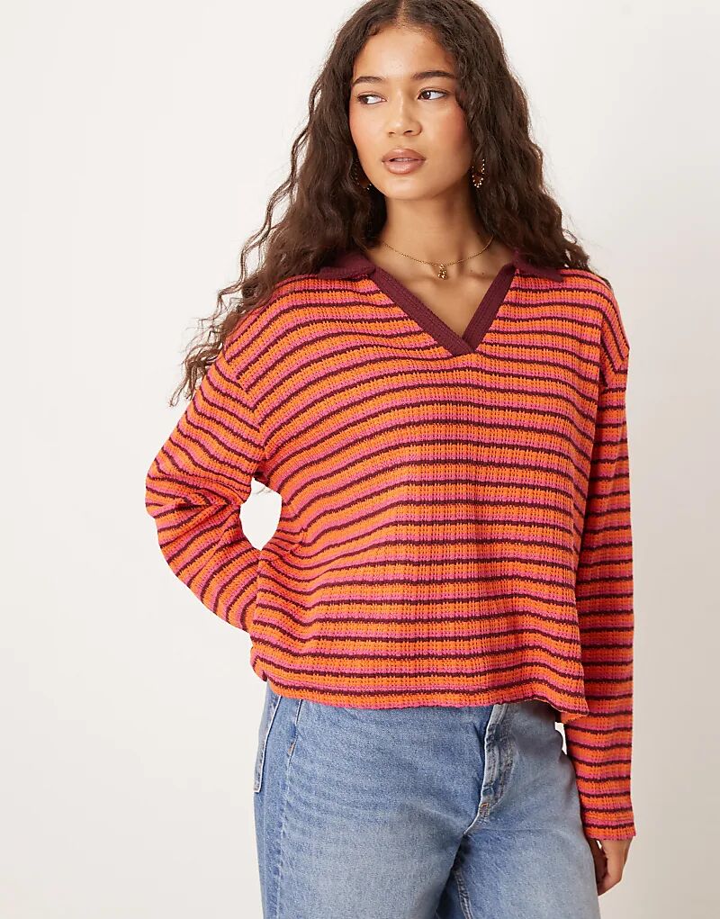 

Топ свободного кроя с длинными рукавами и воротником в стиле регби ASOS DESIGN в яркую полоску