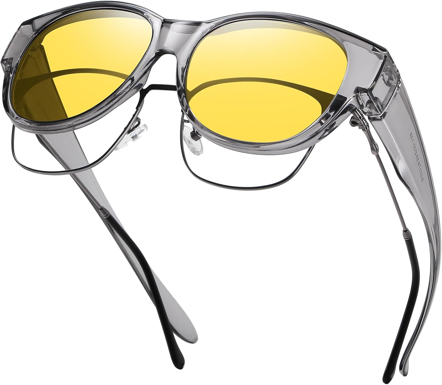 

Солнцезащитные очки GEGURI Fit Over Glasses с поляризацией, для женщин и мужчин, стильный дизайн «кошачий глаз», 100% защита от УФ-излучения, L Size Transparent Grey Frame Night Vision Lens