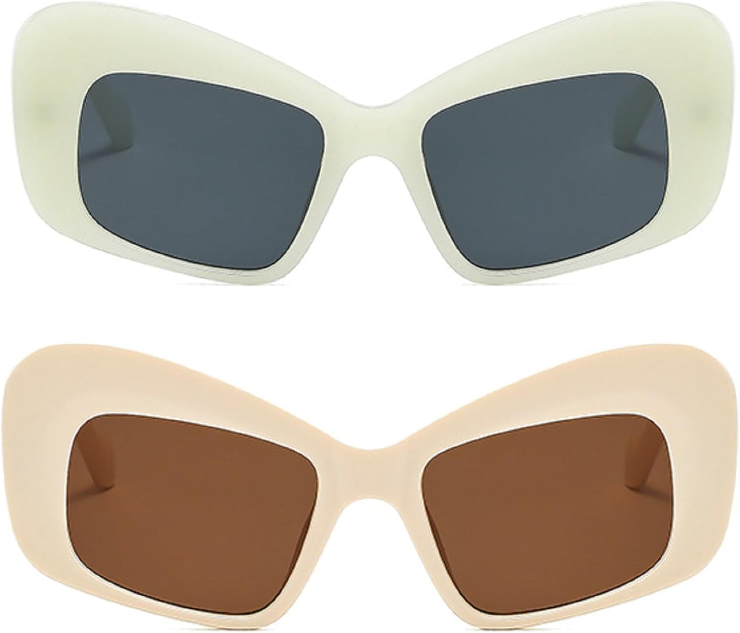 

Большие солнцезащитные очки «кошачий глаз» для женщин, модные коричневые солнцезащитные очки с леопардовым принтом, трендовые солнцезащитные очки в крупной черной оправе, N45 mincl, 2pcs-white&brown