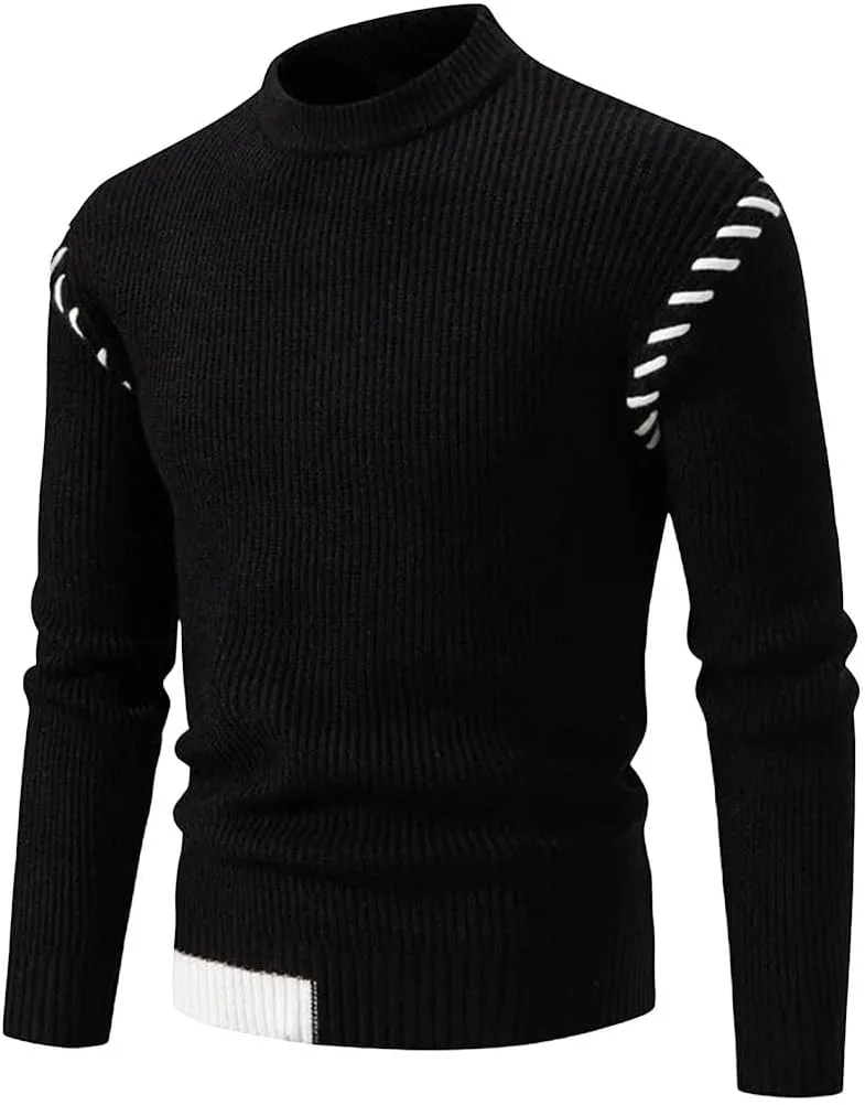 

Мужской весенний пуловер теплый вязаный свитер O-образный вырез пэчворк трикотаж повседневный топ с длинным рукавом