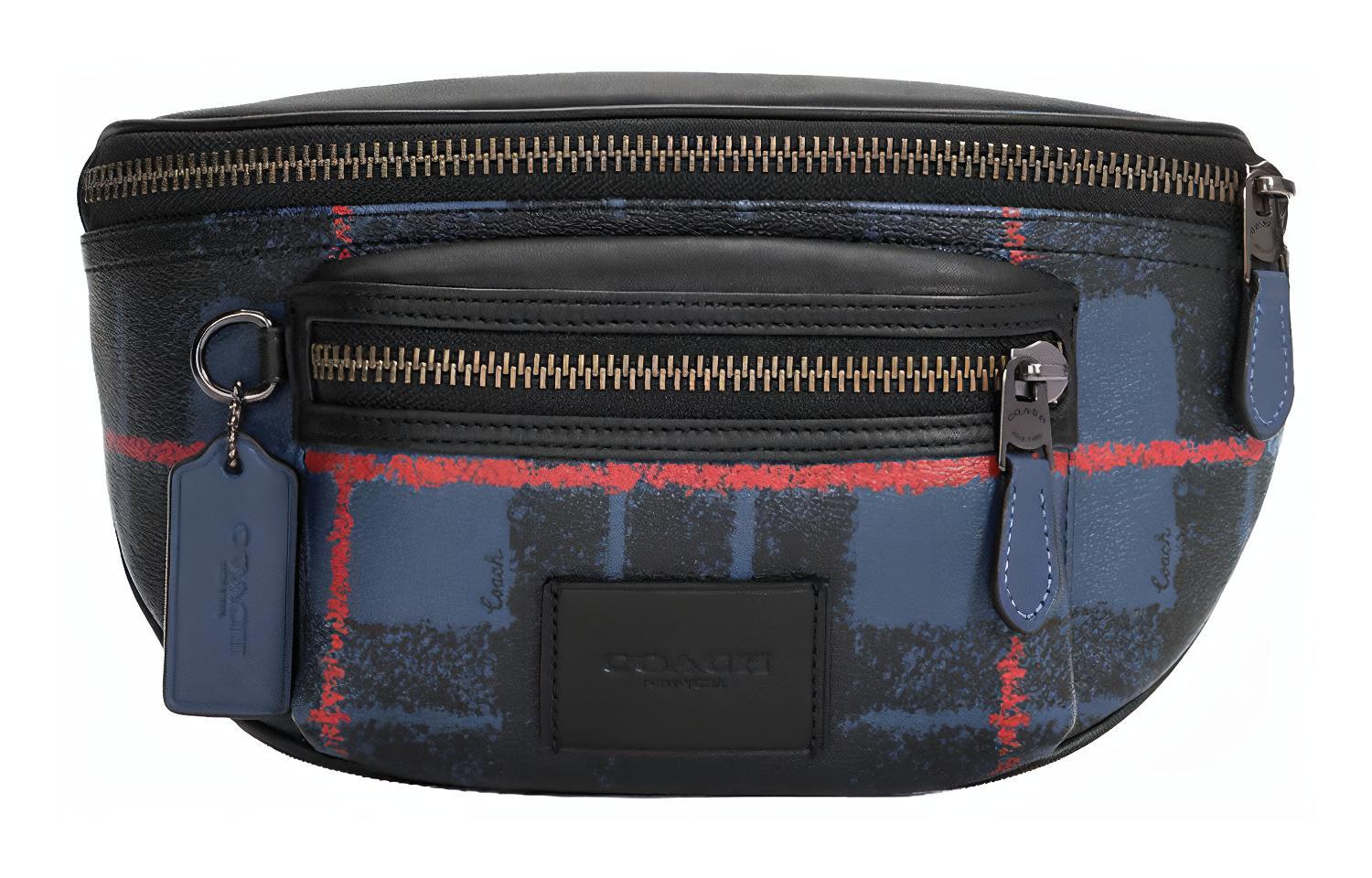 

COACH Вествей холщовая с кожаной сумка через плечо поясная сумка средняя мужская темно-синяя и красная