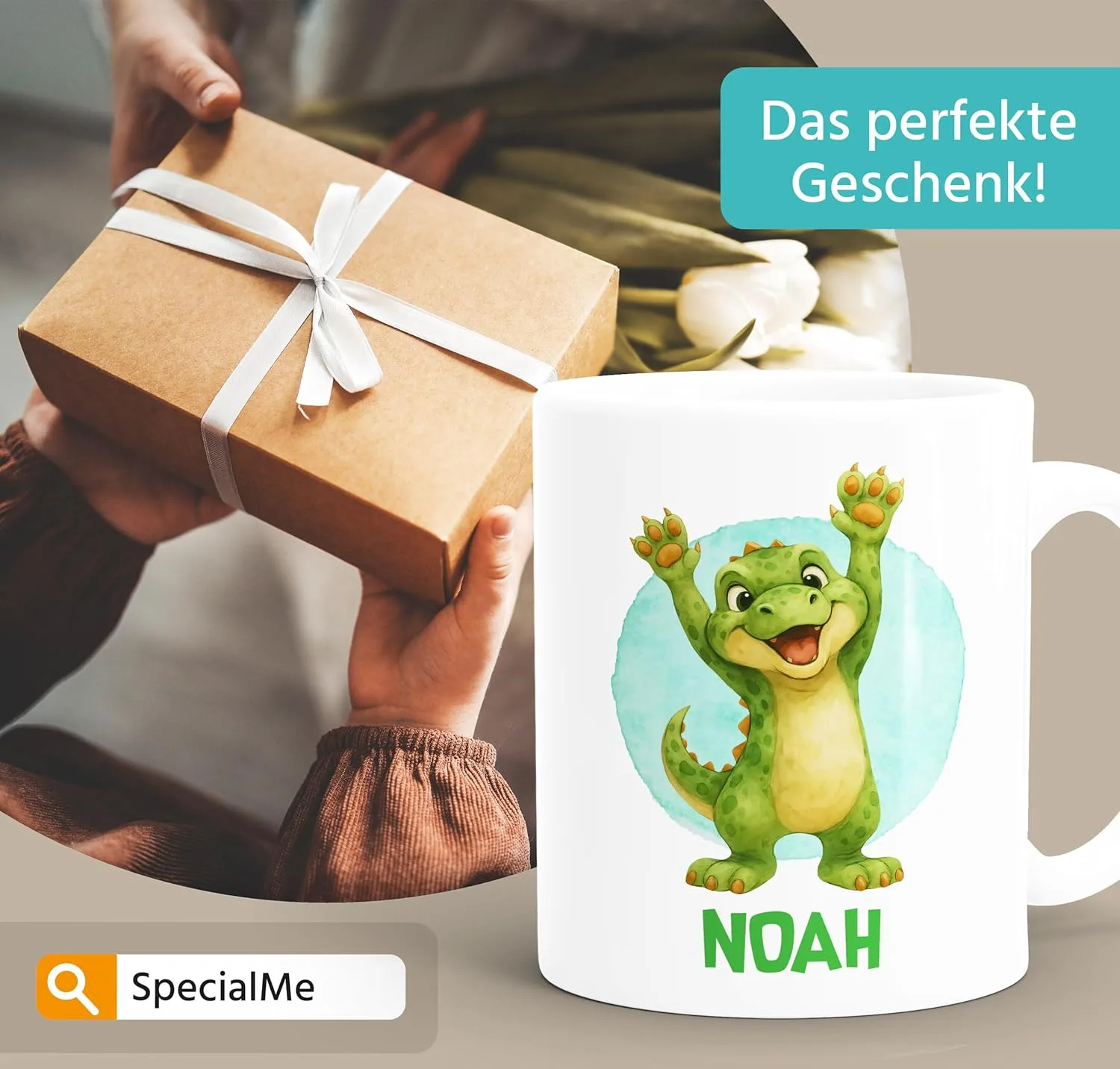 Керамическая кружка Dino Gift с именем для детей, белая SpecialMe — фото 3