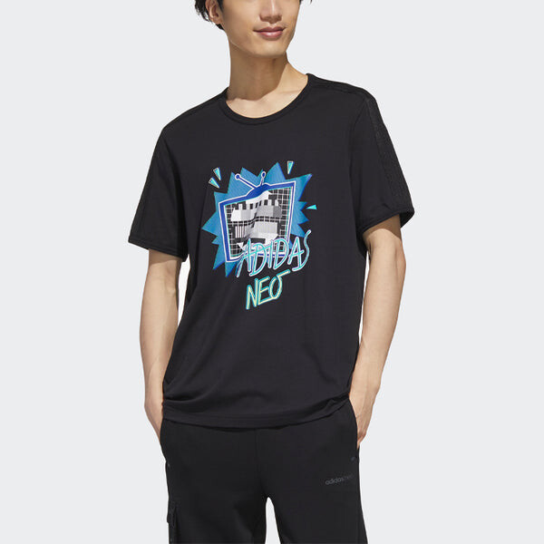 Футболка neo funny printing sports round neck short sleeve black Adidas, черный — фото 3