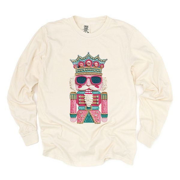 

Футболка с длинным рукавом для женщин, окрашенная в технике garment dyed, с принтом в стиле пэчворк в розовых и бирюзовых тонах Simply Sage Market, Ivory