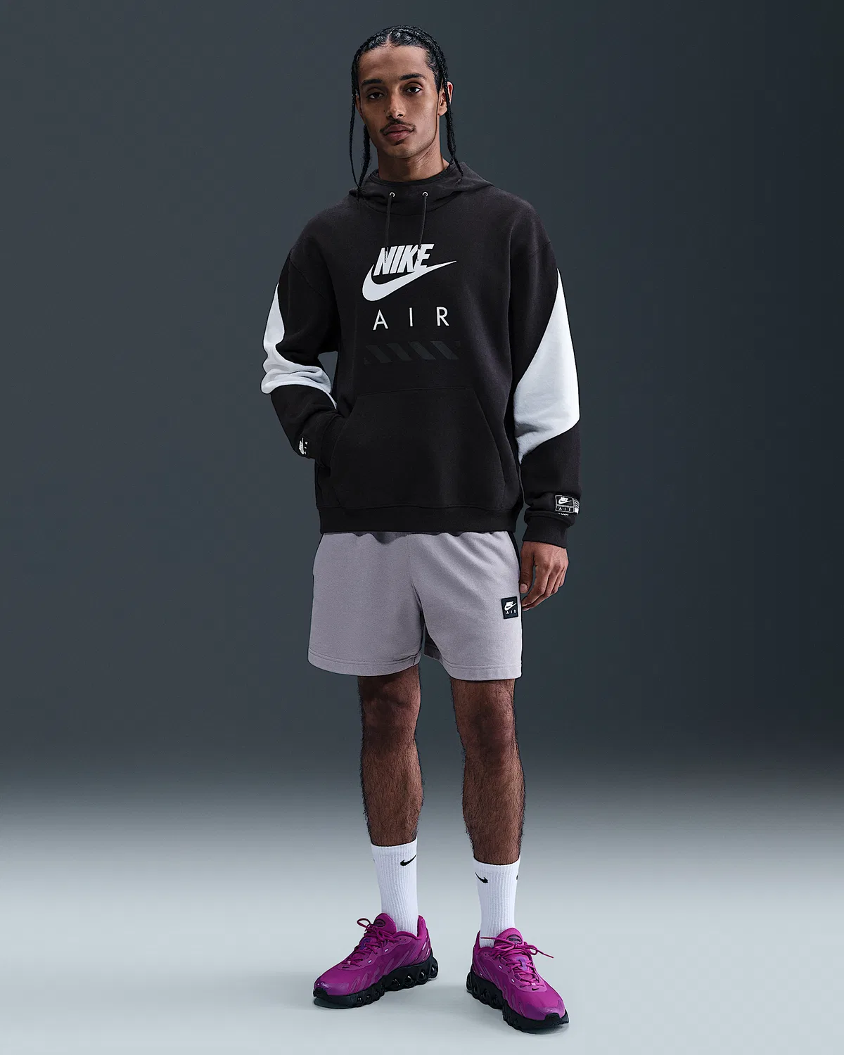 Мужская флисовая худи-пуловер Nike Air, Black/White/White — фото 4