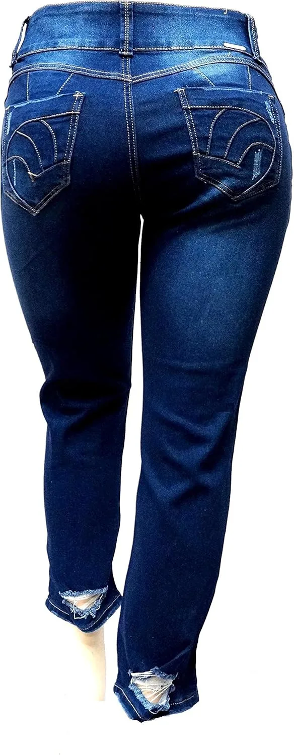 

Женские джинсы Plus Size High Waisted с потертостями, синие, Stretch Skinny L,square 1826 Jeans