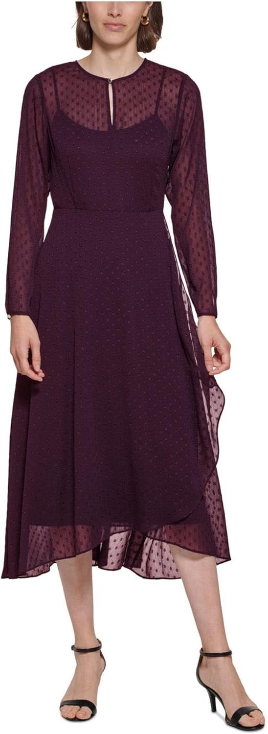 

Женское платье TOMMY HILFIGER Hi-Lo Midi с длинными рукавами и высоким воротом, Aubergine