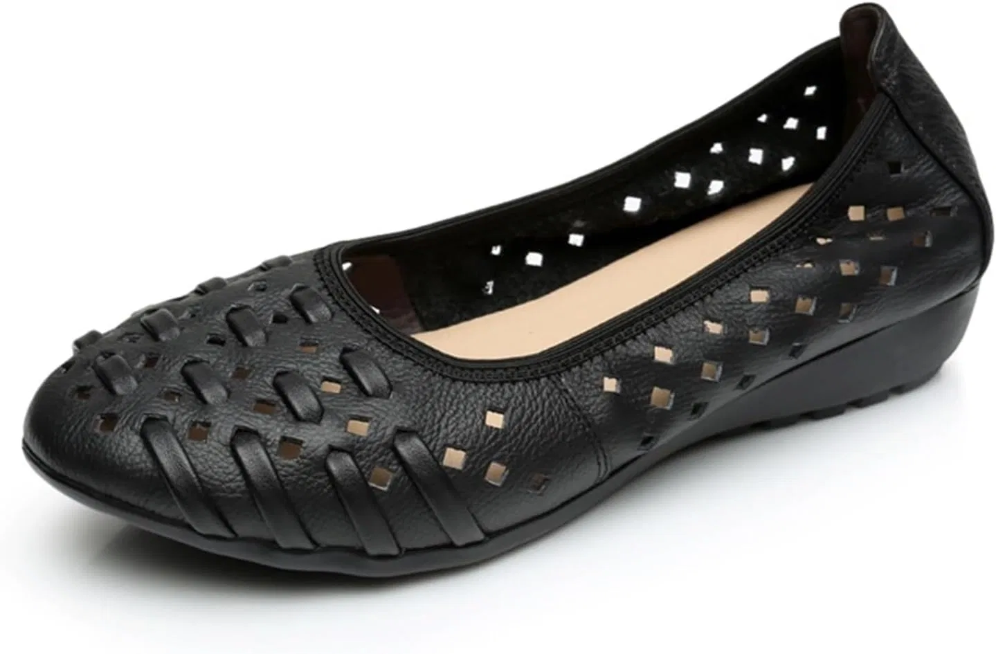 Лоферы женские дышащие Hollow Out Classic Round Toe, Black Gikleihwy