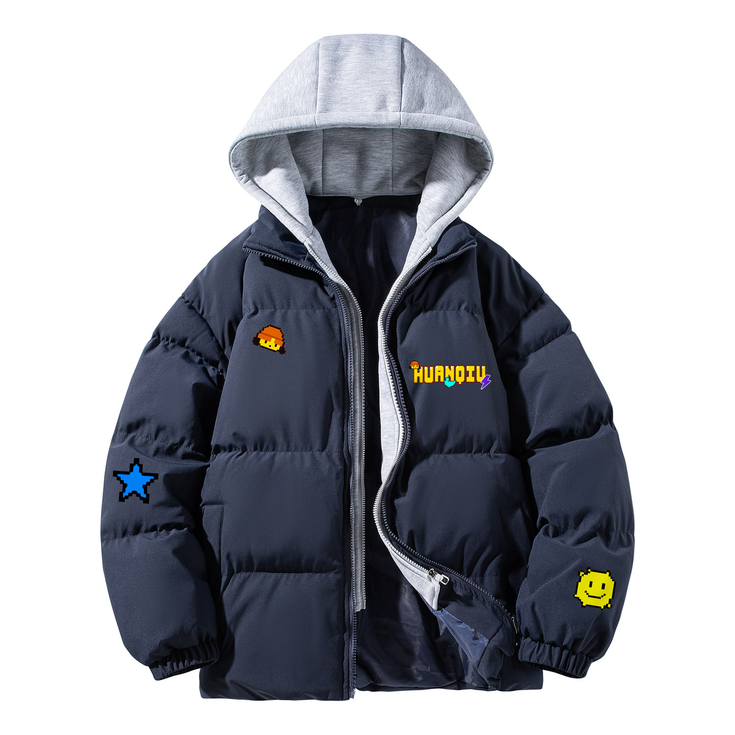 

Пуховик Unisex Hooded Thickened Mock Two Piece HUANQIU, темно-синий