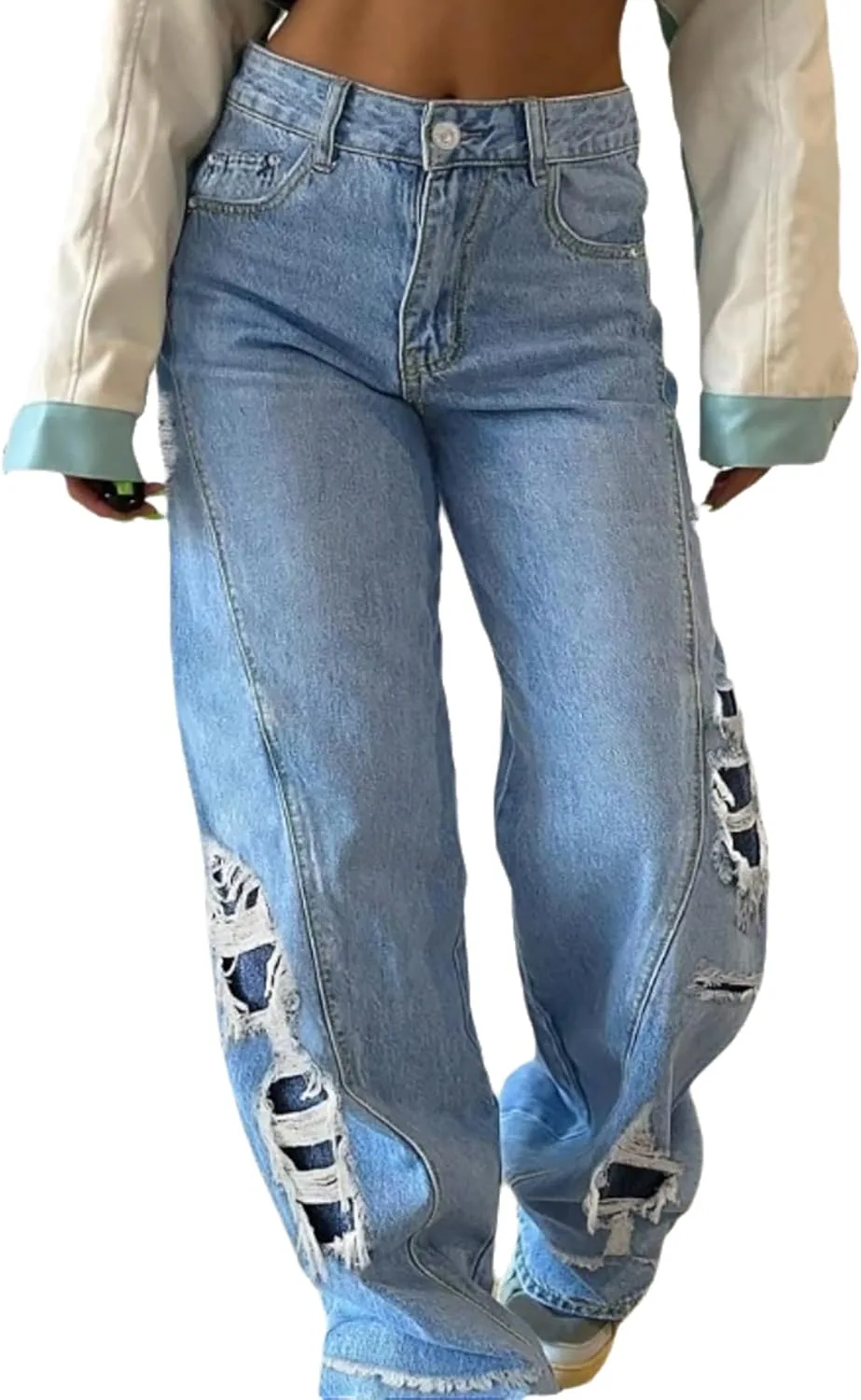 

Женские джинсы Boyfriend Straight Leg с потертостями и рваными деталями QLAUYIOE